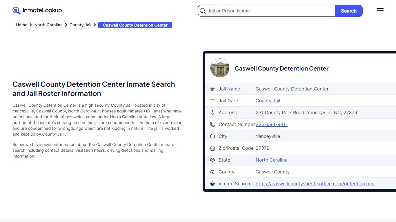 Caswell County Detention Center Inmate Search, Jail ... - Inmate Lookup