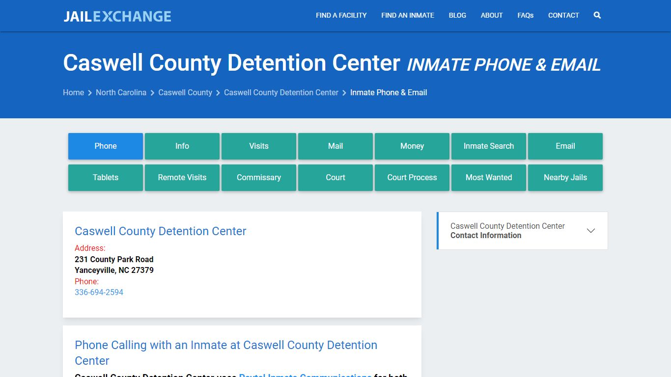 Inmate Phone - Caswell County Detention Center, NC - Jail Exchange